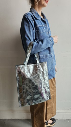 Torba Kenzo vintage srebrna shopper bag metaliczna