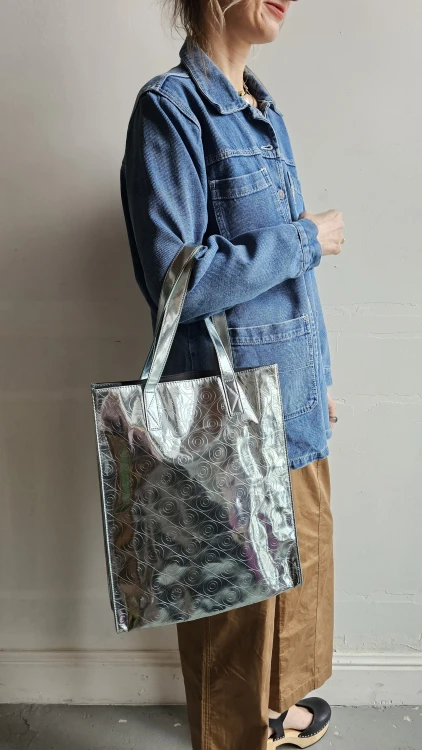 Torba Kenzo vintage srebrna shopper bag metaliczna