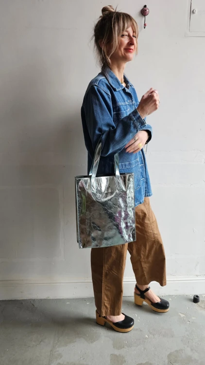 Torba Kenzo vintage srebrna shopper bag metaliczna