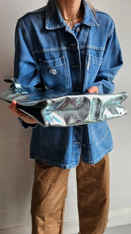 Torba Kenzo vintage srebrna shopper bag metaliczna