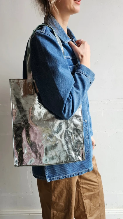 Torba Kenzo vintage srebrna shopper bag metaliczna