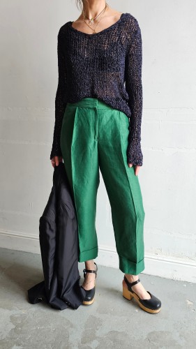 Spodnie jedwabne Massimo Dutti zielone vintage