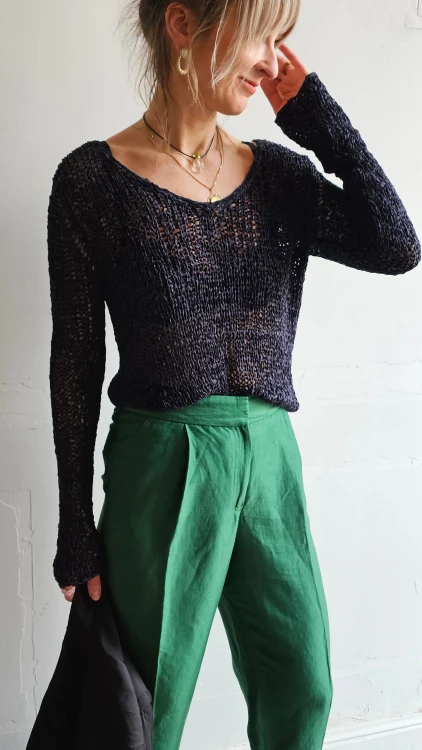 Spodnie jedwabne Massimo Dutti zielone vintage