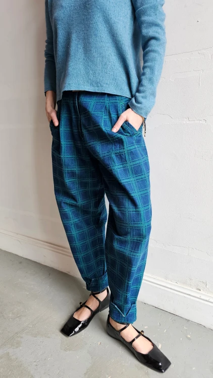 Spodnie denim w kratę vintage