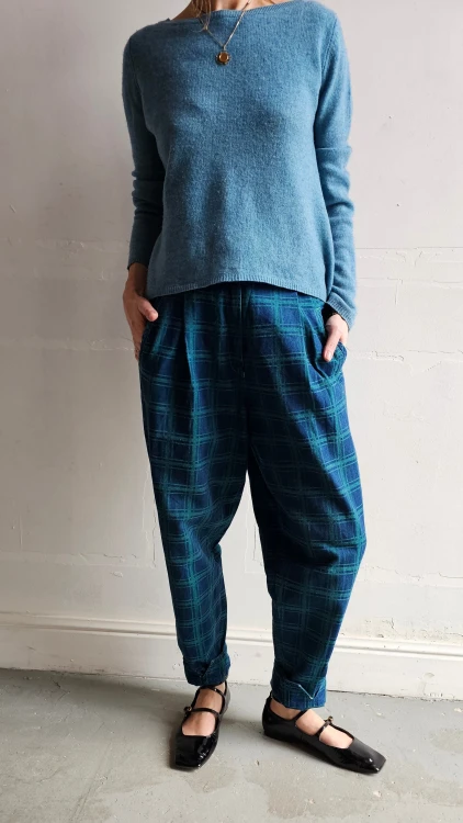 Spodnie denim w kratę vintage