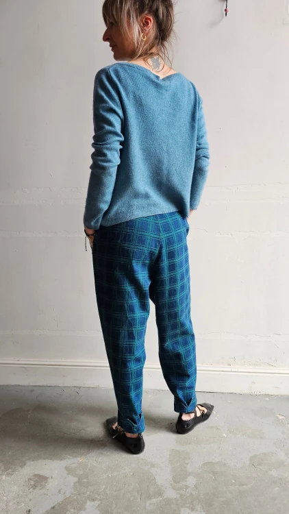 Spodnie denim w kratę vintage