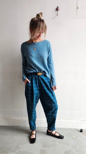 Spodnie denim w kratę vintage