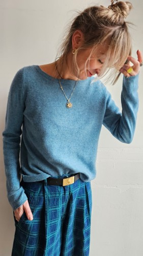 Sweter kaszmirowy 100% vintage niebieski miękki