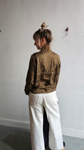 Koszula jedwabna vintage zielona we wzór elegancka