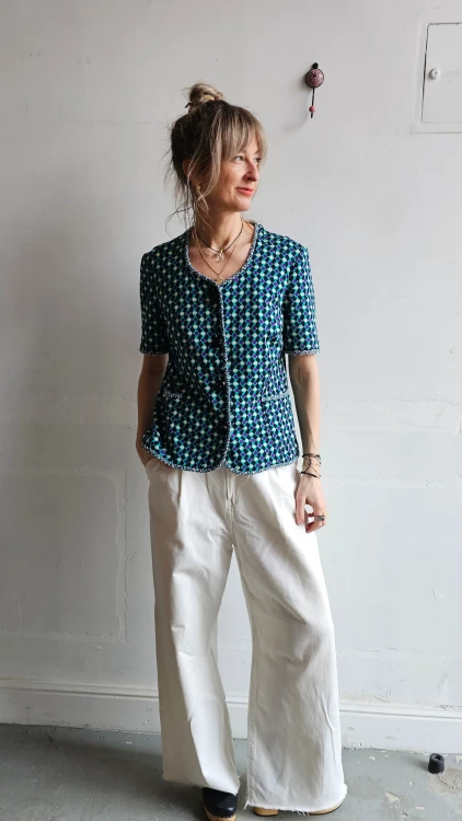 Bluzka vintage wzorzysta geometryczna krótki rękaw