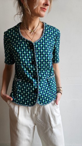 Bluzka vintage wzorzysta geometryczna krótki rękaw
