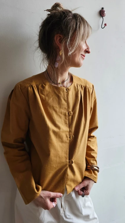 Koszula bawełniana vintage musztardowa lekka