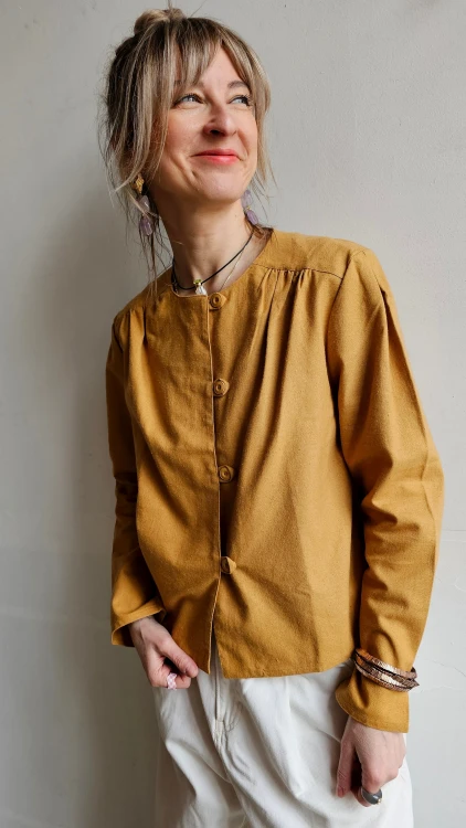 Koszula bawełniana vintage musztardowa lekka