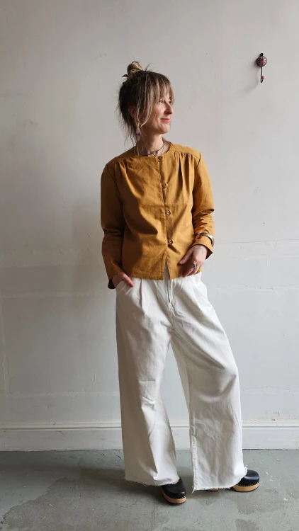 Koszula bawełniana vintage musztardowa lekka